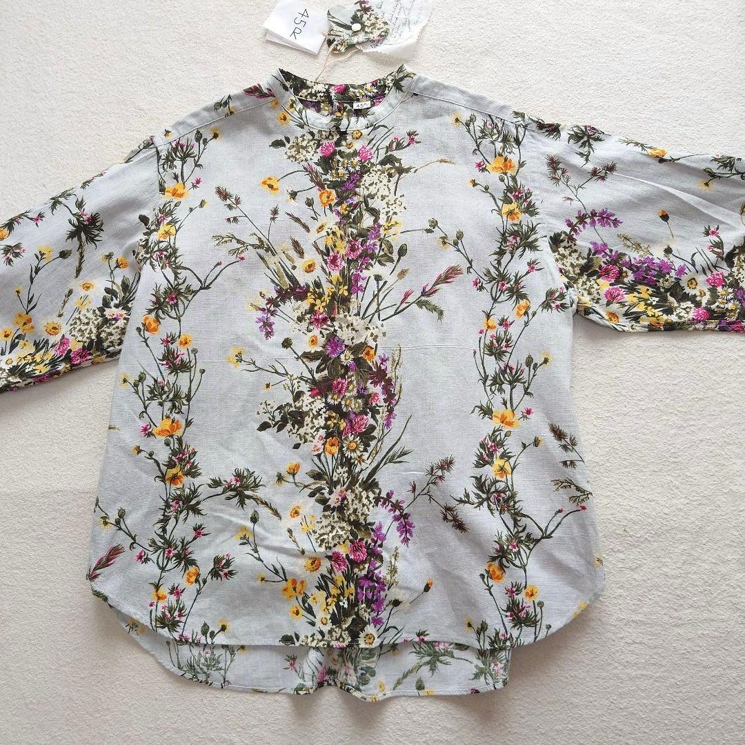 未使用品45R インドカディブーケストライププリントのリボンブラウス 45rpm