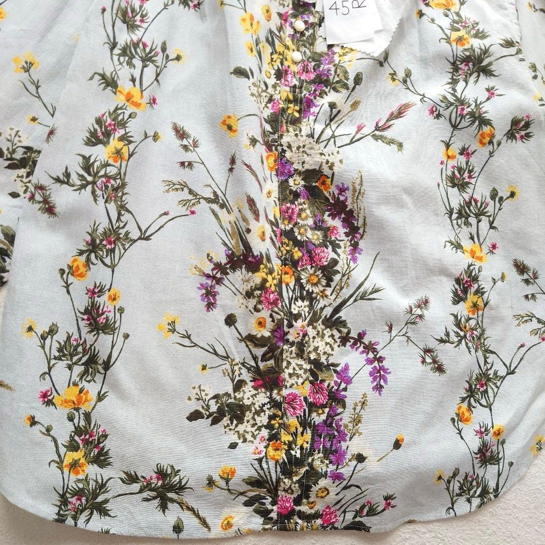 未使用品45R インドカディブーケストライププリントのリボンブラウス 45rpm