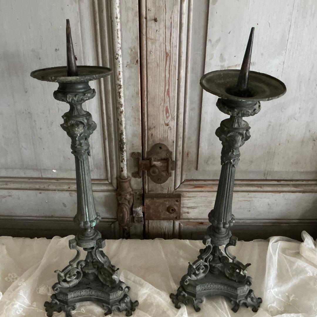 １９世紀中期　フランスアンティーク　祭壇用大きな燭台　教会　キャンドルスタンド