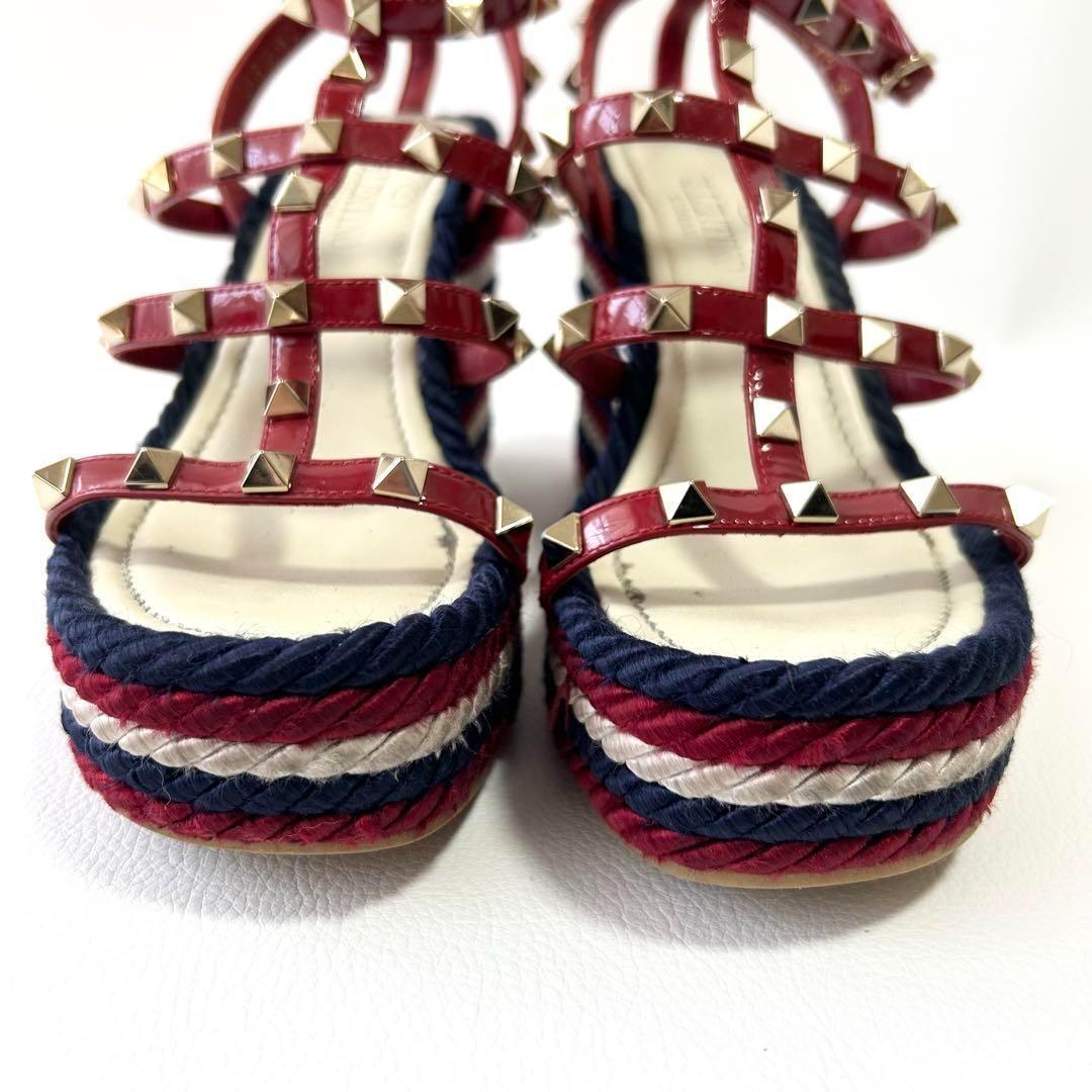 高級＊ヴァレンティノ ロックスタッズ カーフスキン ストラップウェッジサンダル