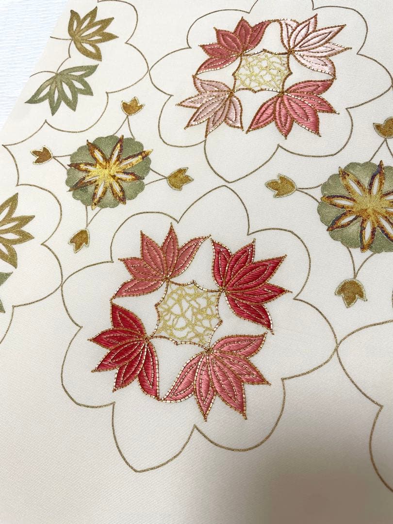 刺繍が美しい塩瀬九寸名古屋帯◇手刺繍 正絹 オフホワイト