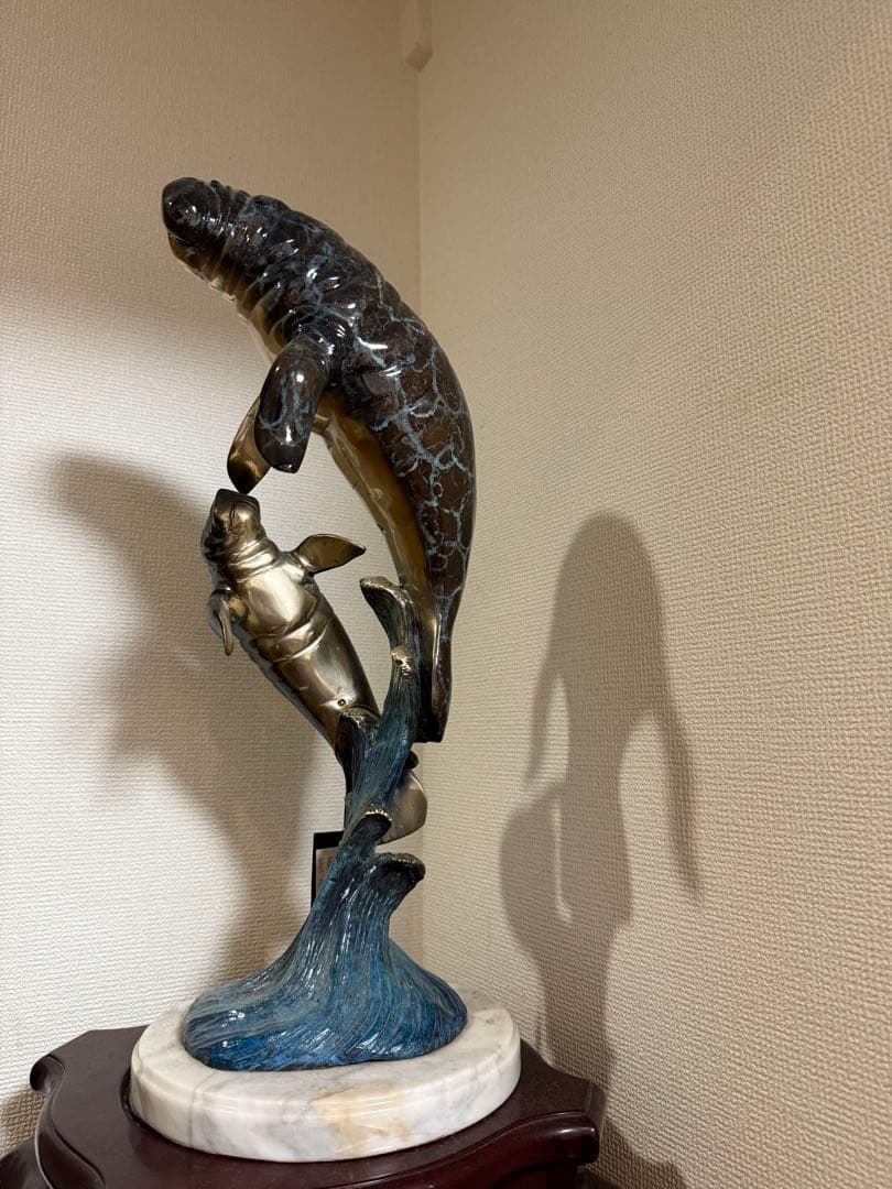 ブロンズ製 マナティー 親子 彫刻 約53cm