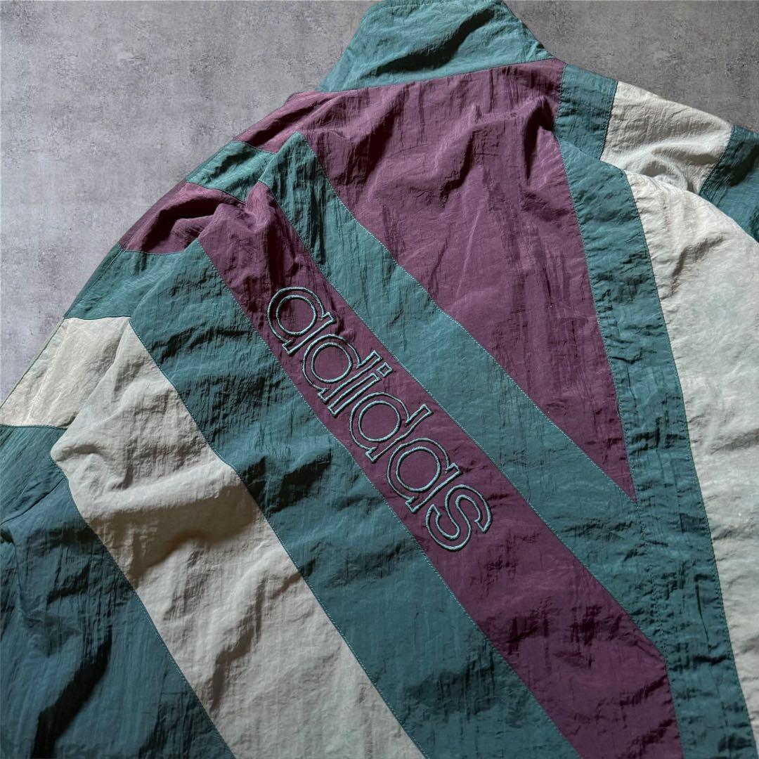 1501 古着90年代adidasナイロンジャケット刺繍ロゴ好配色マルチカラー