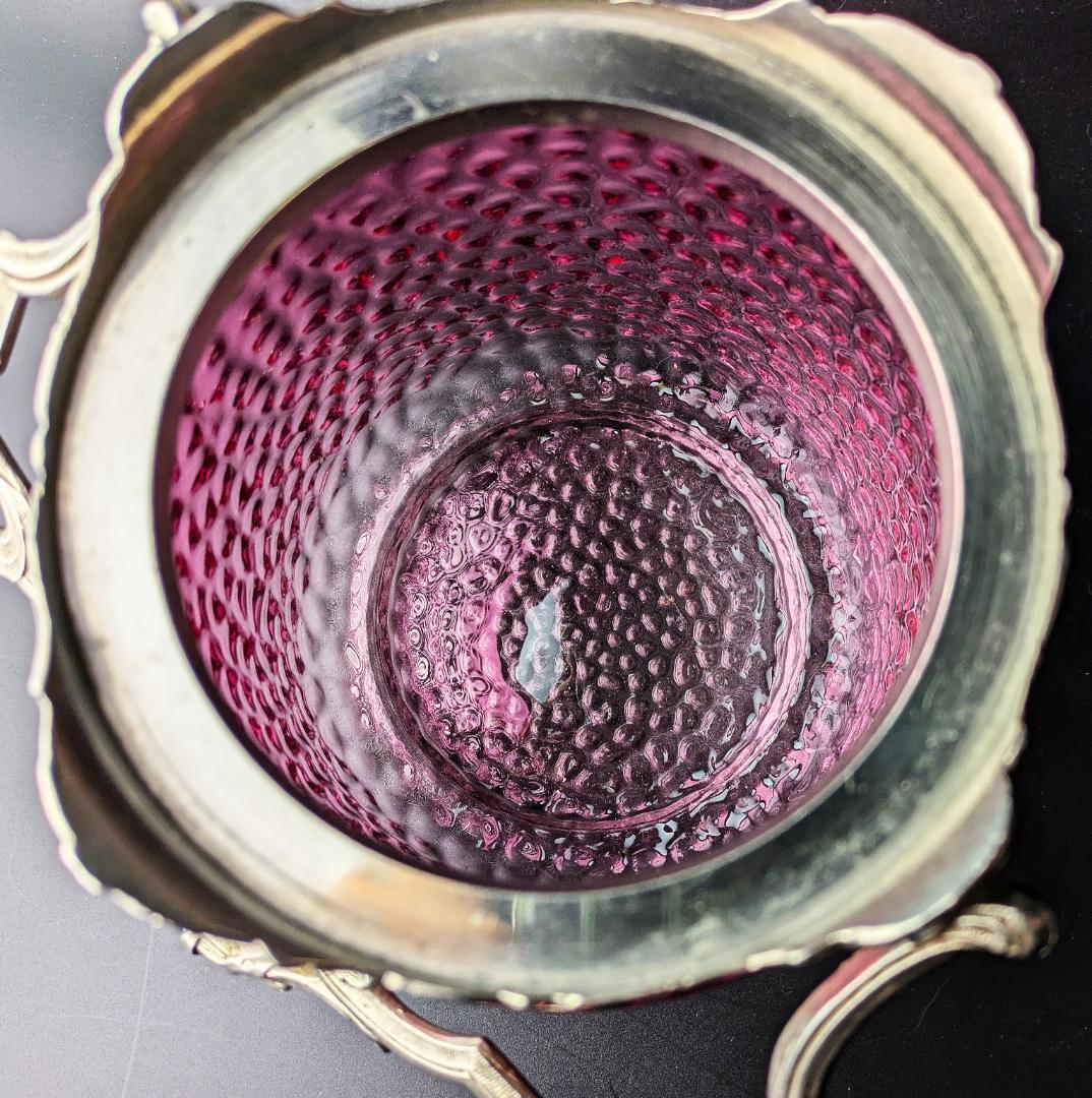 大型24㎝！仏アンティーク オルモル技法ガラス ルージュ クッキージャー