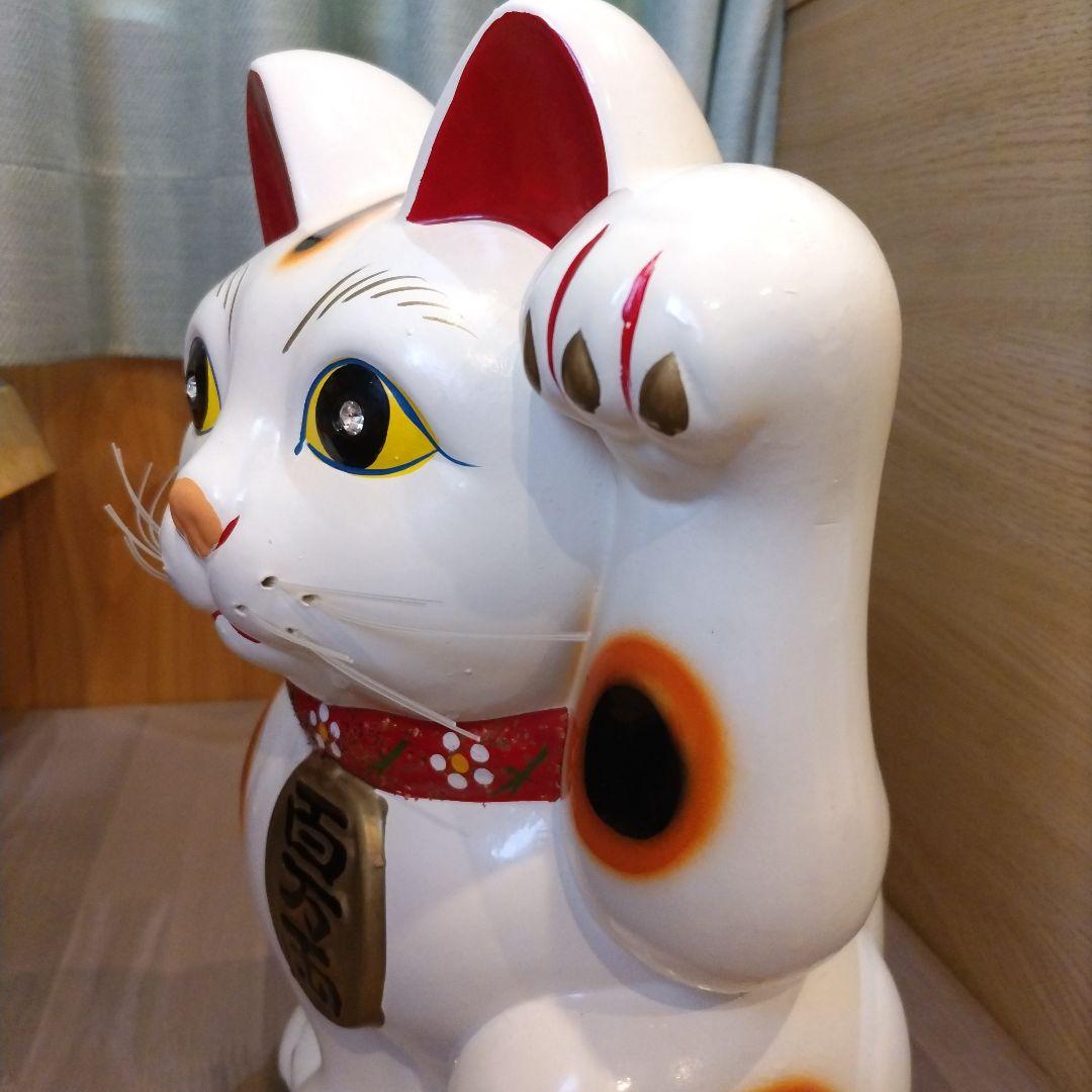超特大　白猫　招き猫　まねきねこ　貯金箱　縁起物　昭和レトロ　猫　置物　魔除け