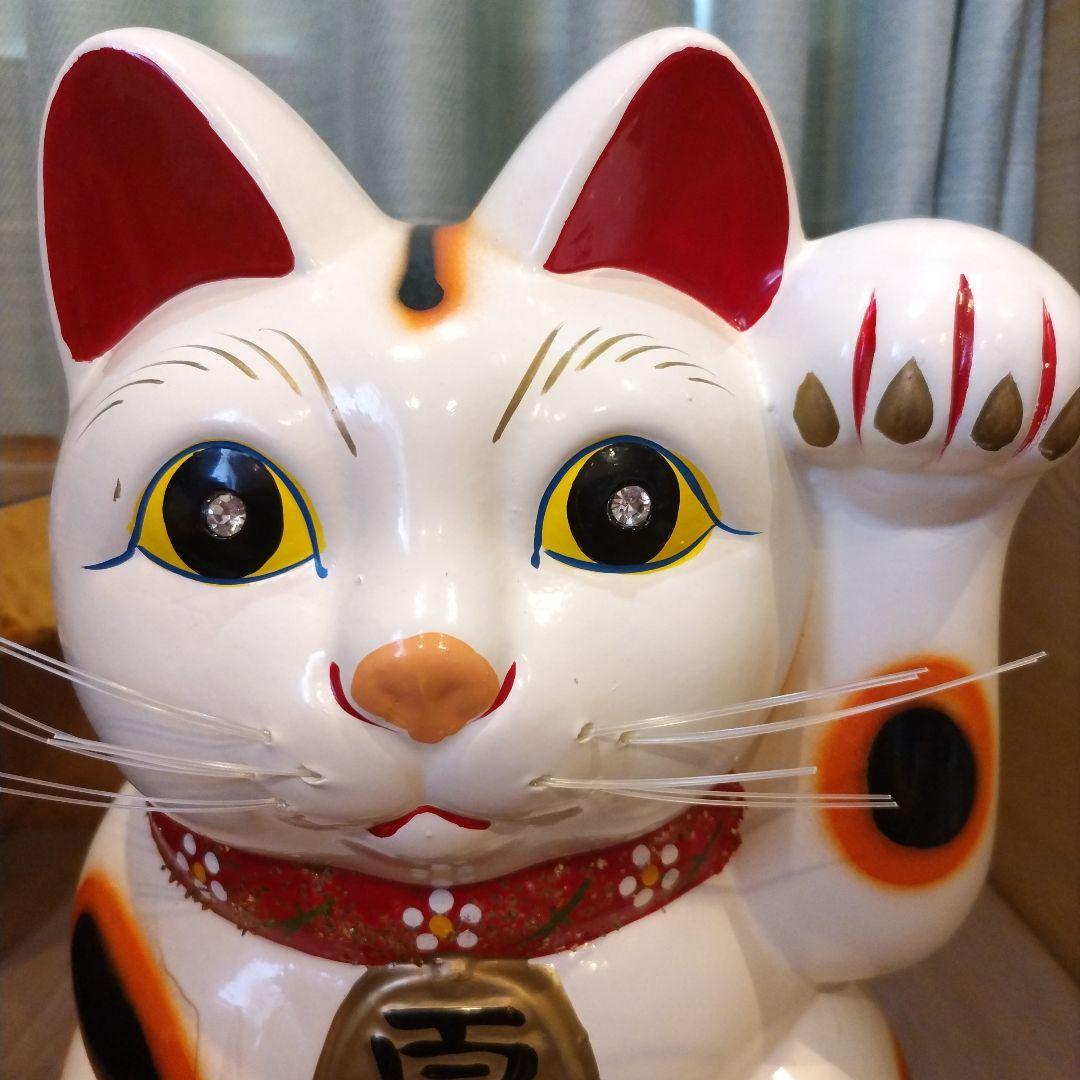 超特大　白猫　招き猫　まねきねこ　貯金箱　縁起物　昭和レトロ　猫　置物　魔除け