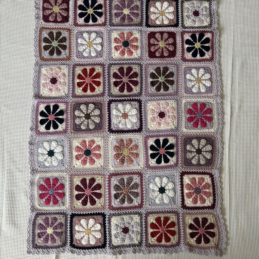 デイジー お花のモチーフ編み マルチカバー ブラケット コットン モーブカラー