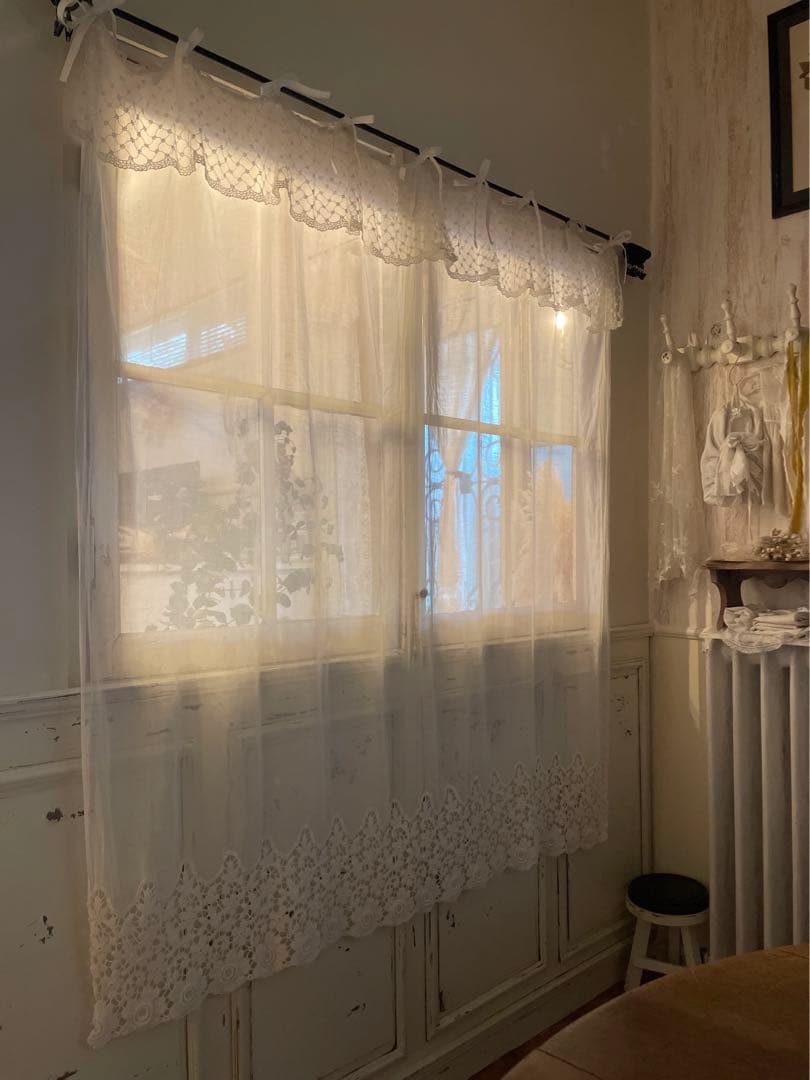 フランスアンティーク　手刺繍　レースカーテン