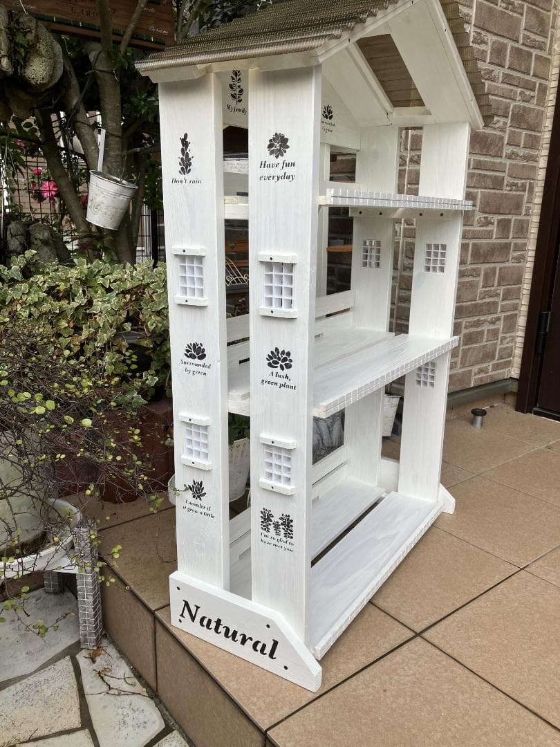 No13 ばーちゃん三角屋根、植物棚幅 ワイド　 white仕上げ　3段