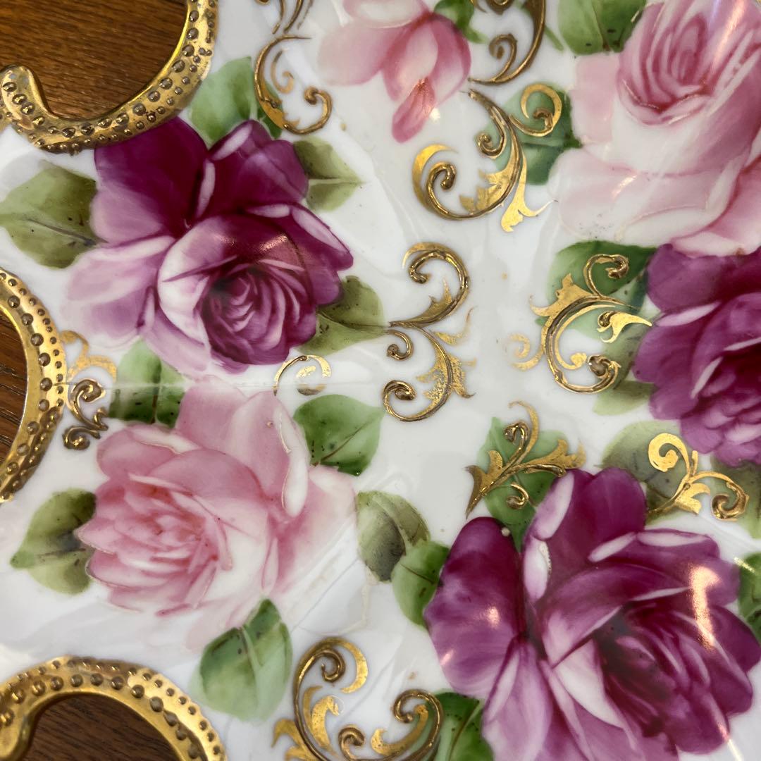 期間限定最終処分特価オールドノリタケメープル裏印変形ボール　金点盛り薔薇の絵の美