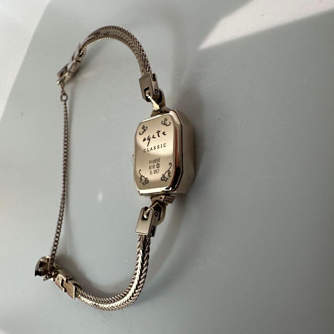【電池切れ】agate（アガット） クラシック スクエア ダイヤ K10 腕時計