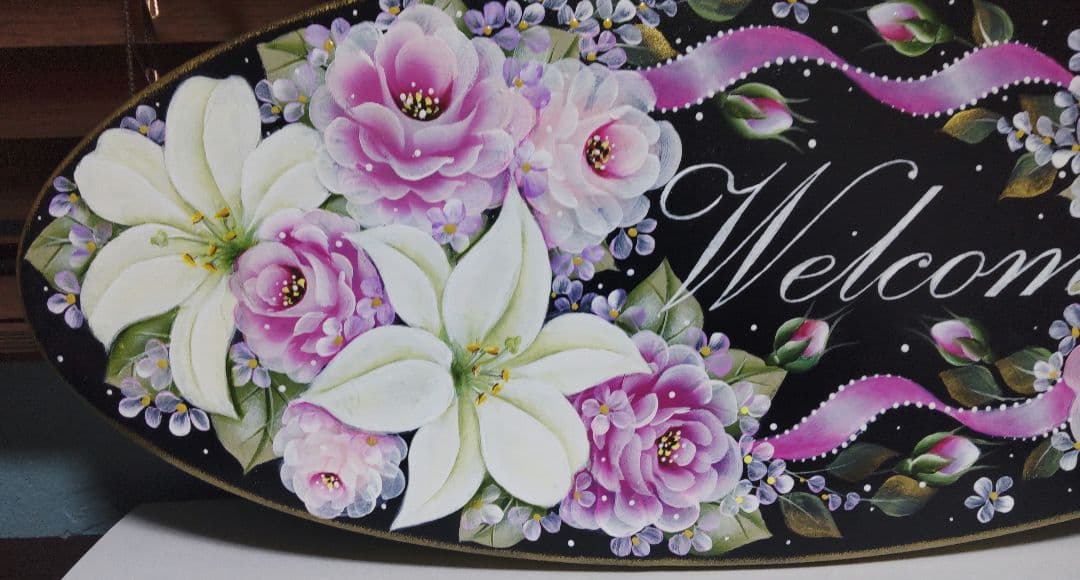 キティママページ　ウェルカムボード　トールペイント　バラ