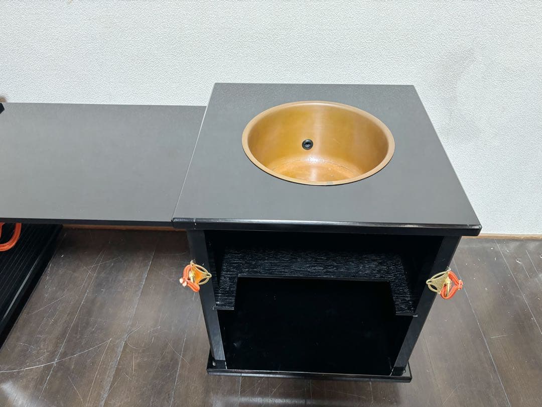 美品 茶道具 御園棚セット 立礼棚 丸炉 椅子2脚淡々斎好写 裏千家大型宅配便