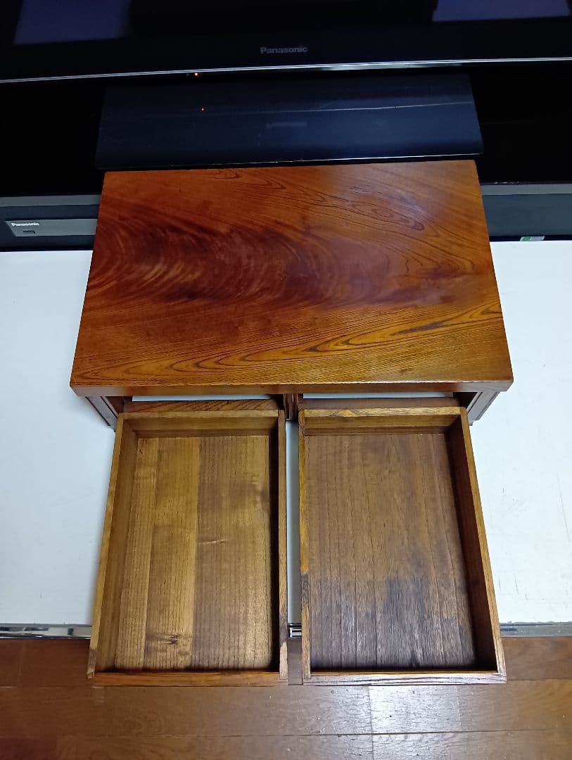 希少　明治期　欅　一枚板　からくり細工　引き出し付き　飾り台　サイドボード