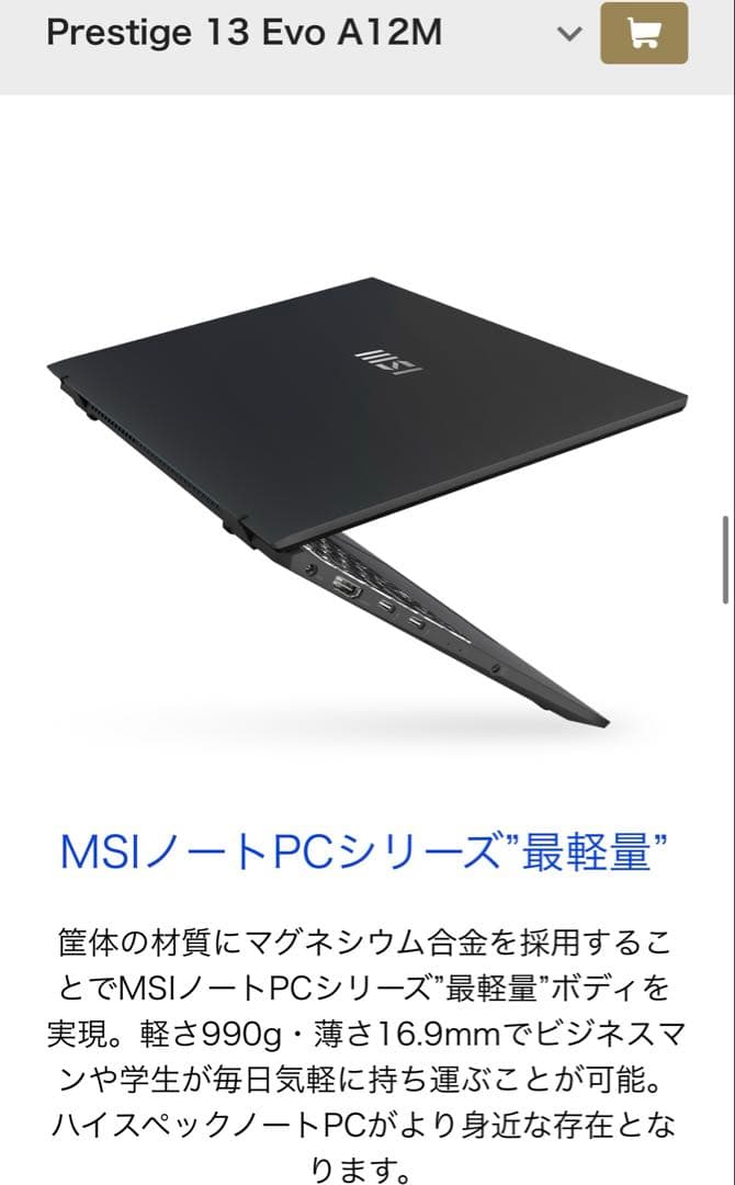 MSIノートPC Prestige 13Evo A12M A12M-1101JP