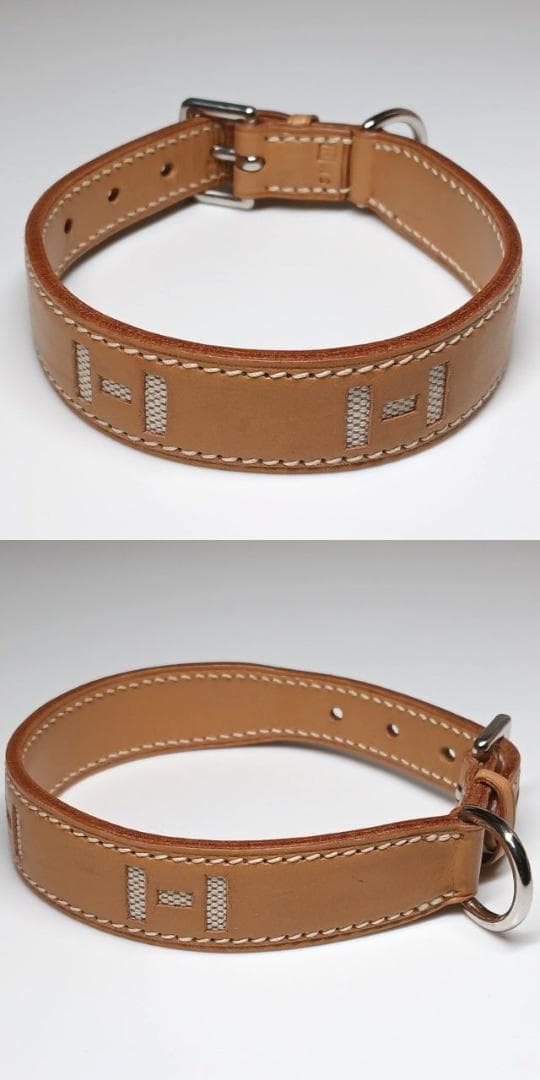 美品 エルメス 首輪 カラー 犬 レザー Hロゴ トワルアッシュ ペット S