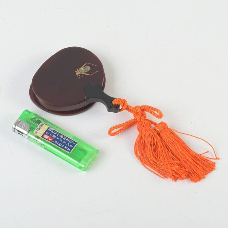 茶道具　輪島塗　茶平一斎作　鈴虫蒔絵　団扇形香合　共布共箱　V　9802