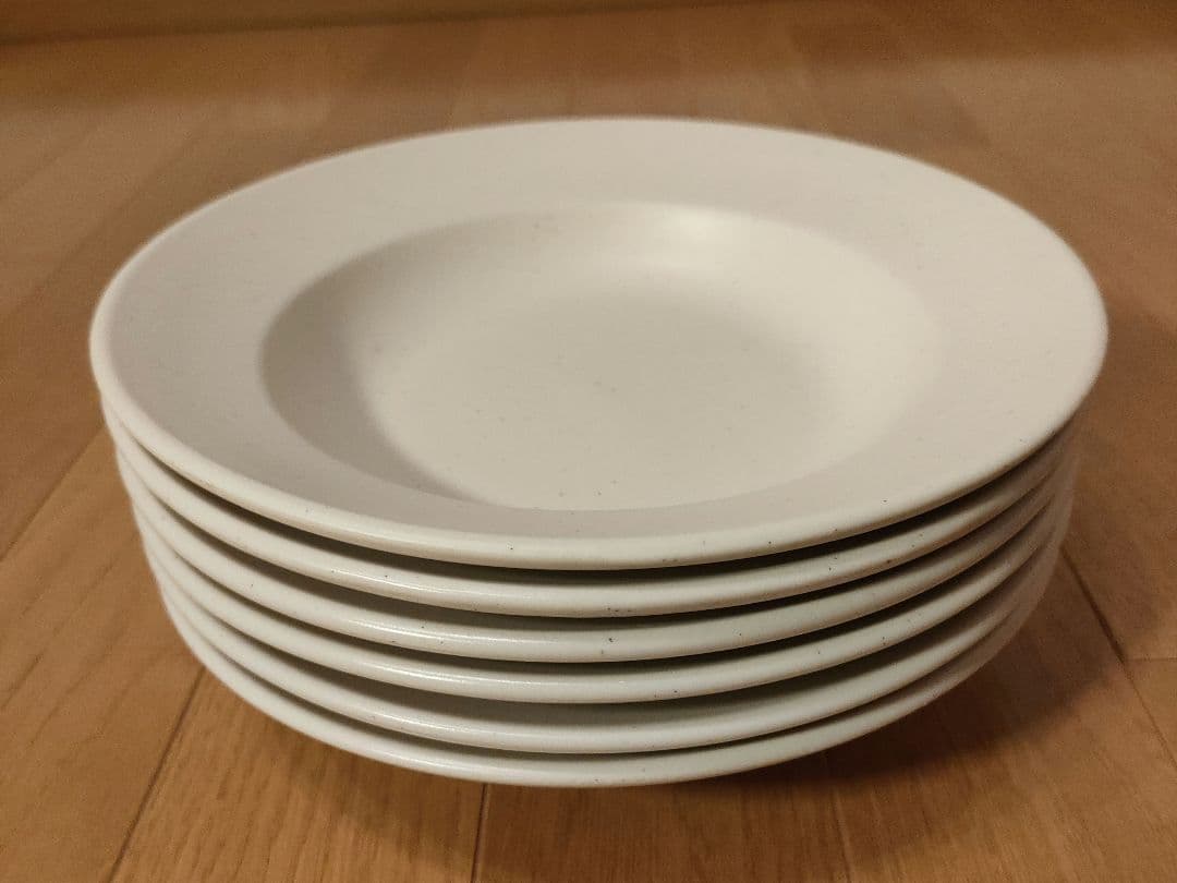陶器 深皿 6枚セット 約21.5cm 白粉引（黒い斑点） パスタ・スープ皿 ③