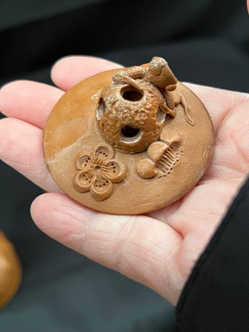 田島万古焼　勝三窯　田嶋勝三　手捻り　蛙と梅　茶道具　湯呑　茶器　陶芸