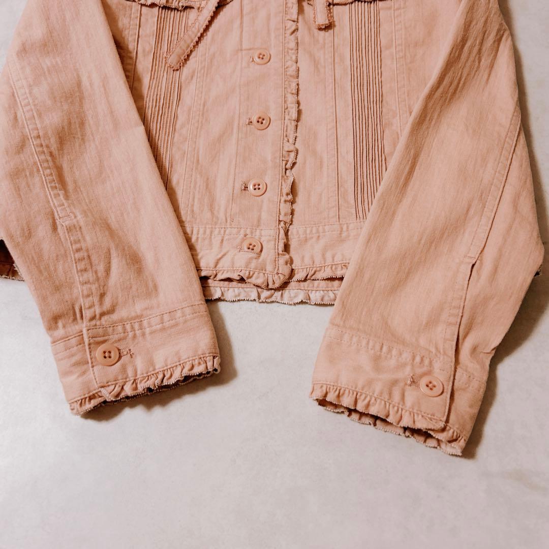 ピンクハウス デニム調 ブラウス ピンタック フリル　リボン フード ジャケット