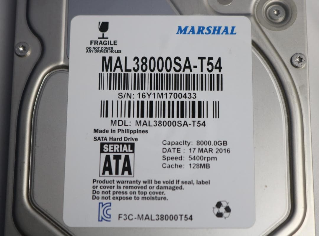 MARSHAL HDD MAL38000SA-T54 8TB　中古品