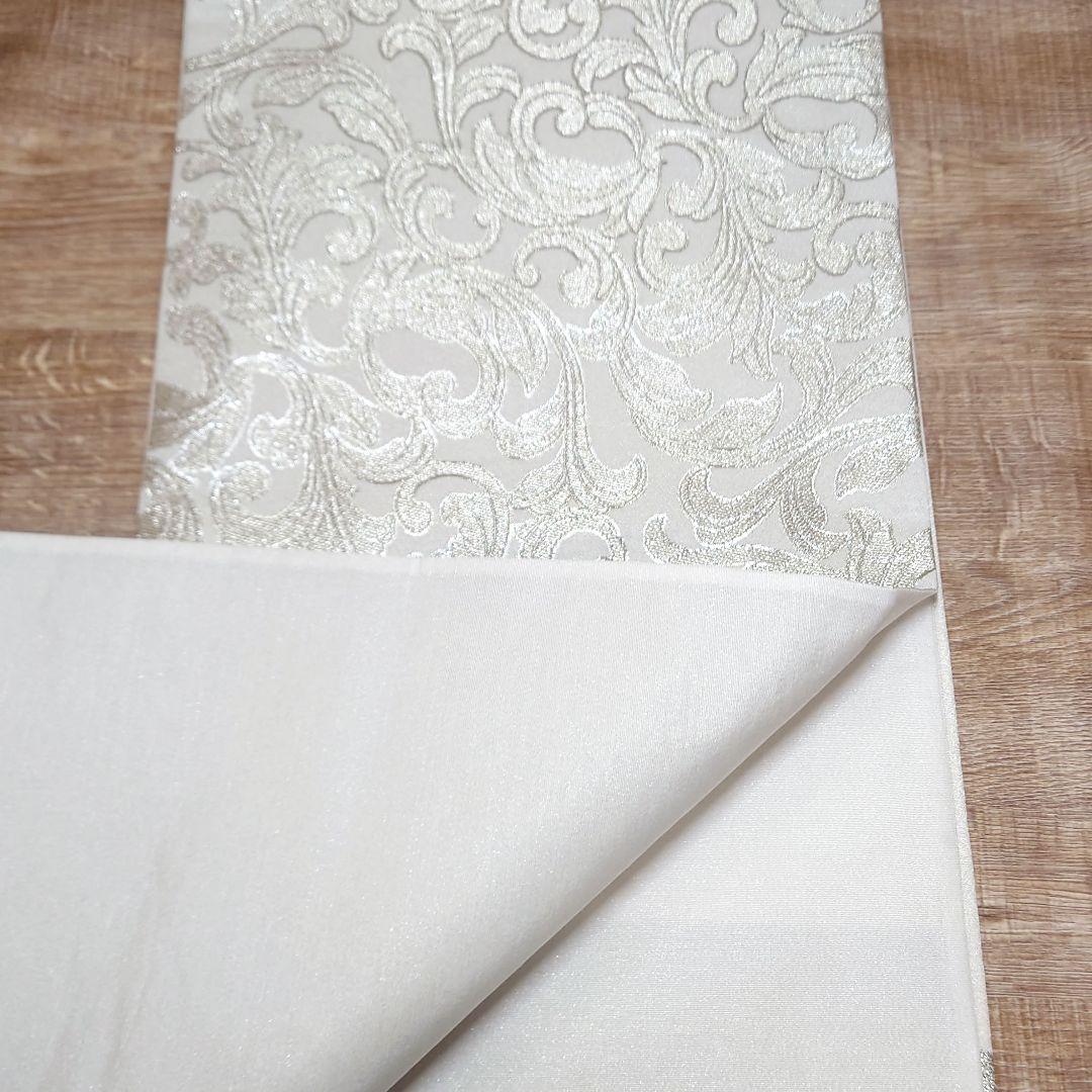 袋帯 唐草更紗 白銀 銀箔 キラキラ お仕立て込み