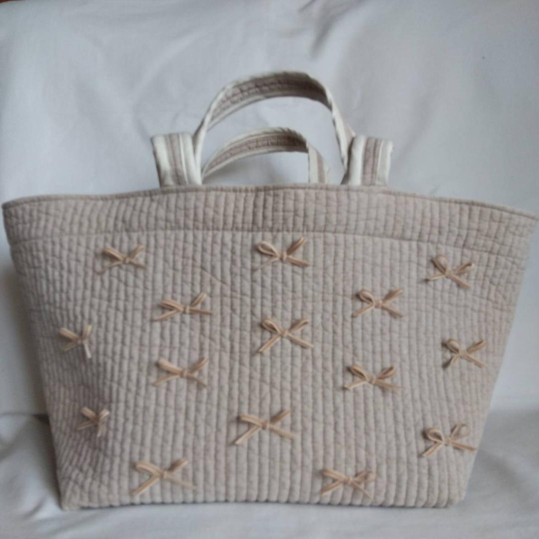 ファスナー 底板ポリ☆トートバッグWハンドル☆ ミルクティー ヌビバッグ