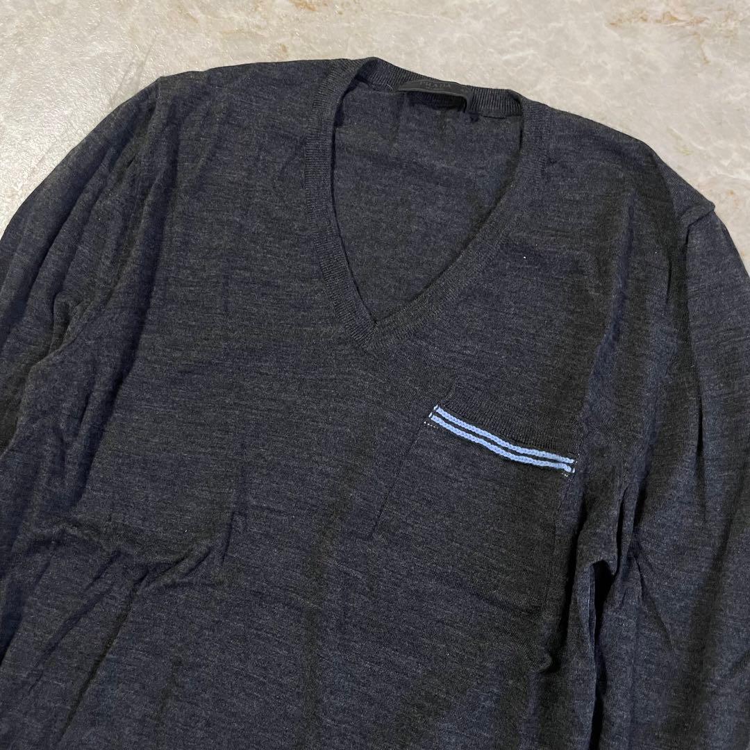 PRADA プラダ ウール 長袖 Ｖネック ニットカットソー セーター 48
