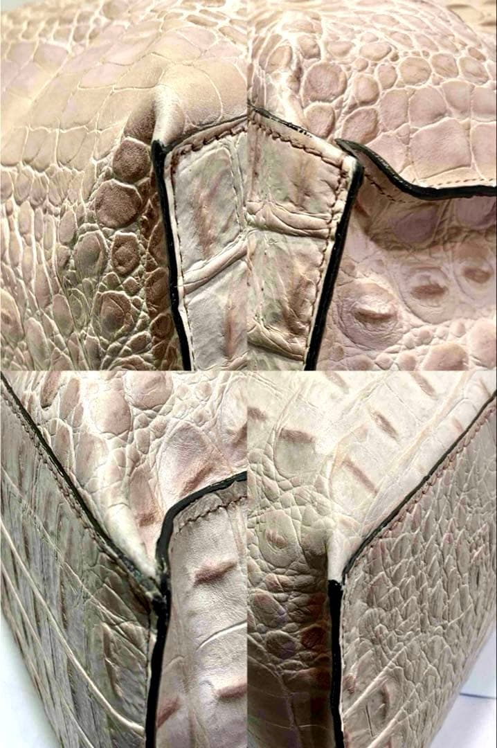 FURLA フルラ クロコ型押し ハンドバッグ ピンクベージュ 未使用保管品