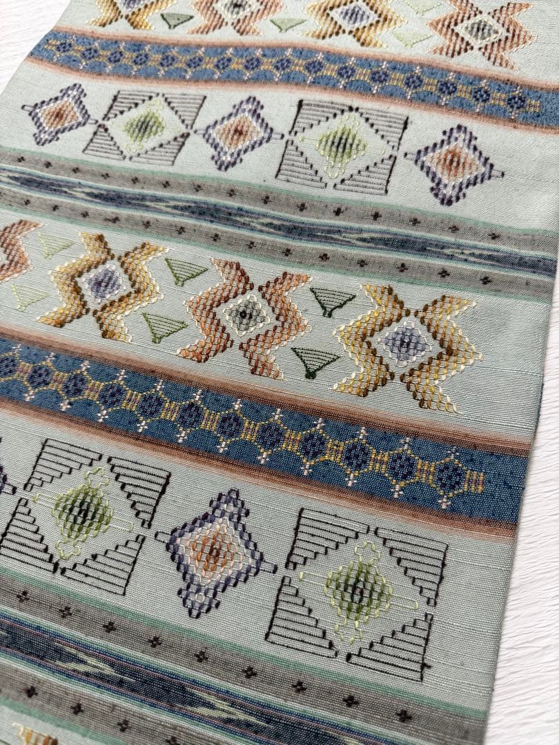 m-52 沖縄県指定無形文化財 読谷山花織 本場琉球 名古屋帯 正絹 極美品