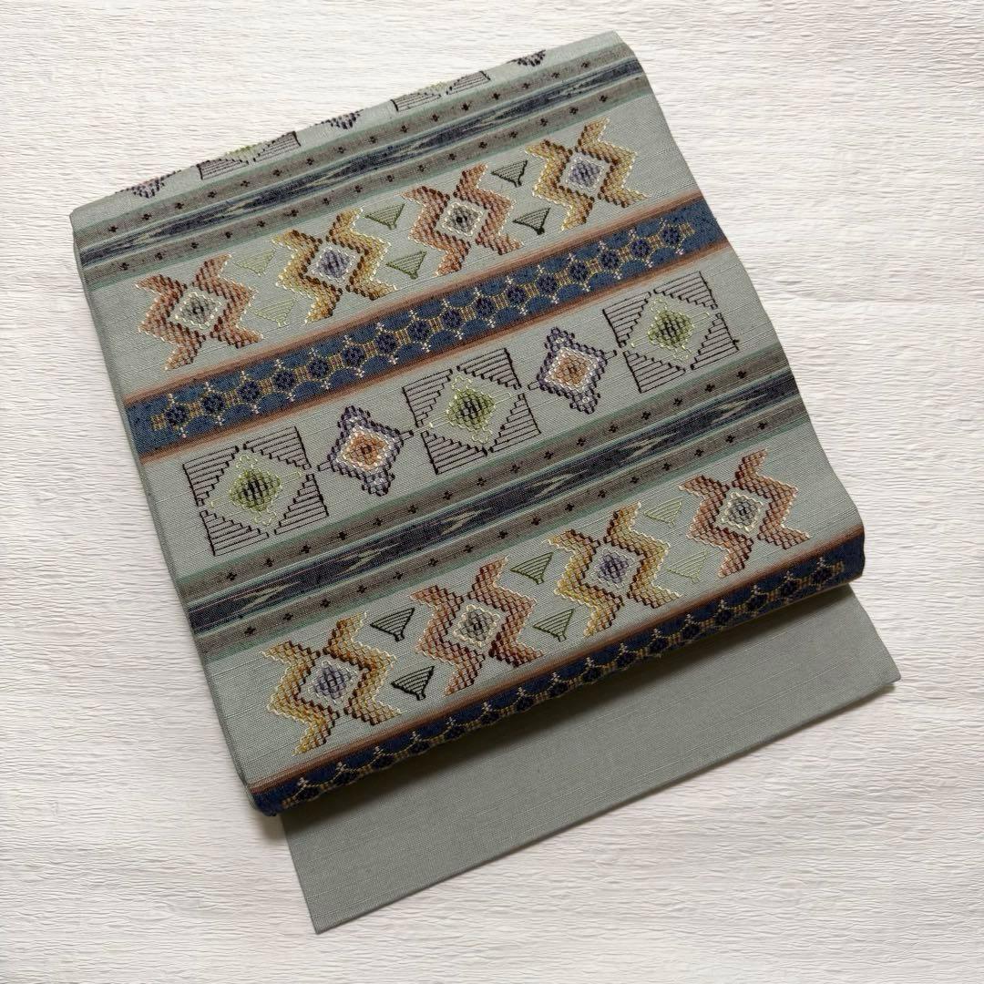 m-52 沖縄県指定無形文化財 読谷山花織 本場琉球 名古屋帯 正絹 極美品