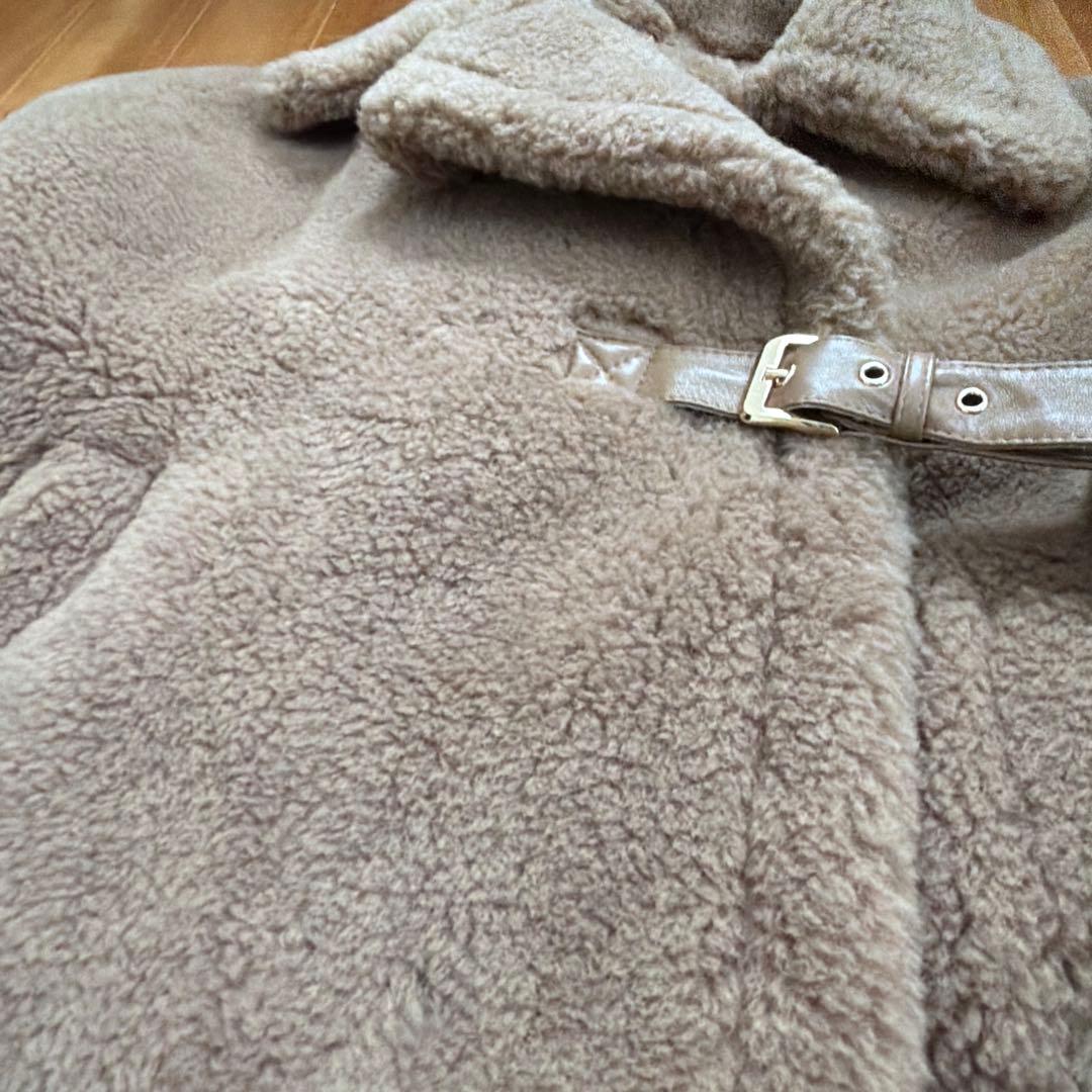 ベージュ フリース ポンチョ ベルト付き　M
