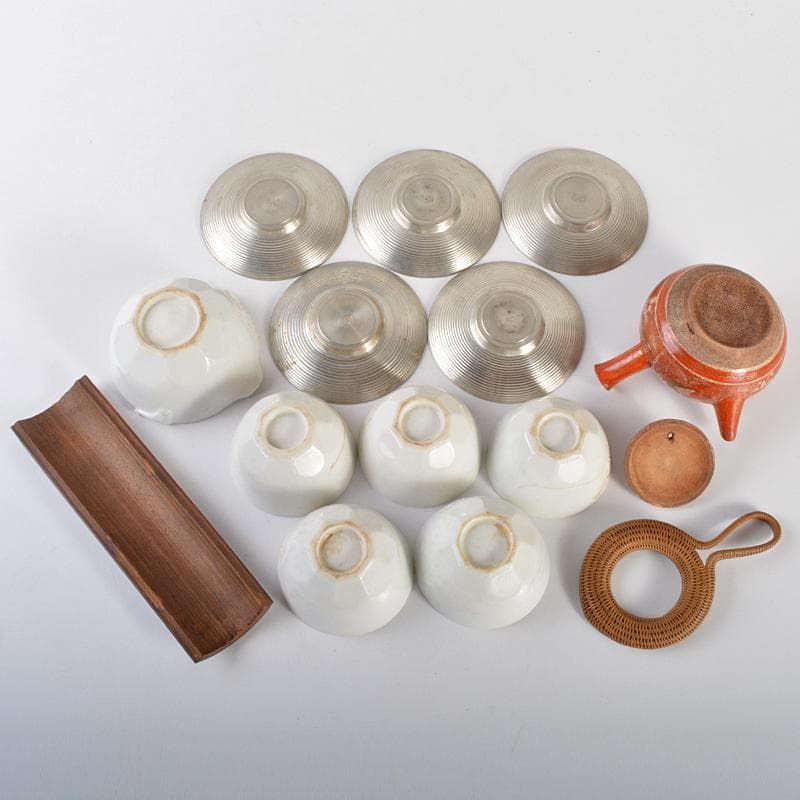 純銀製　銀瓶　湯沸し　錫半製茶托五客　九谷焼急須　煎茶器局　K　R6721B