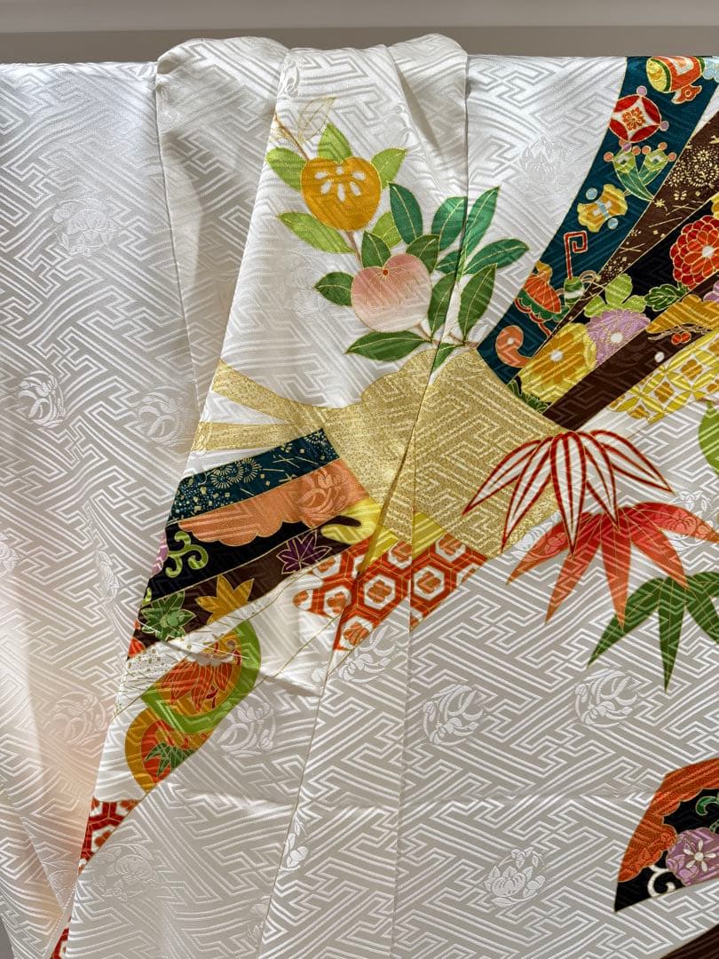 【1/26迄の出品】新品【吉澤織物】板場友禅 振袖 白地 古典 未仕立 三越取扱