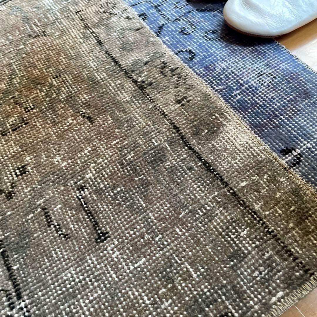 58×82 パッチワークオーバーダイ　ブルー×グレイ　トルコヴィンテージラグ