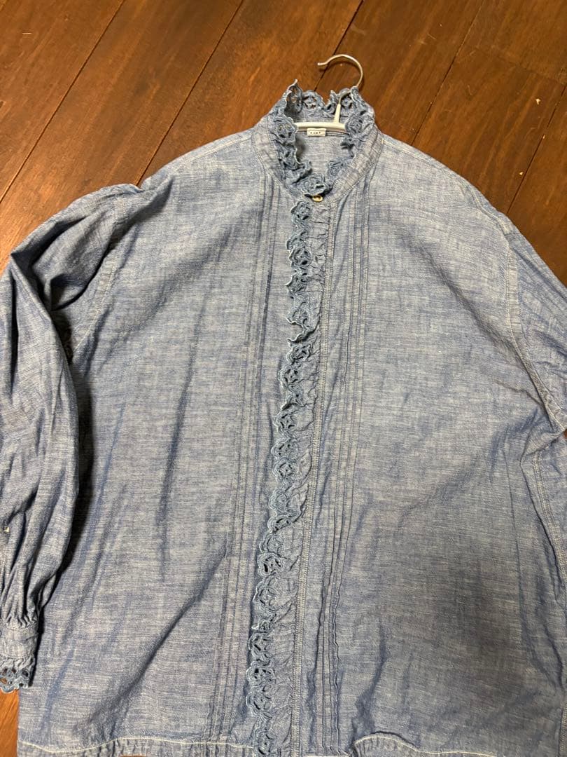 45R ダンガリーカットワークブラウス/インディゴ