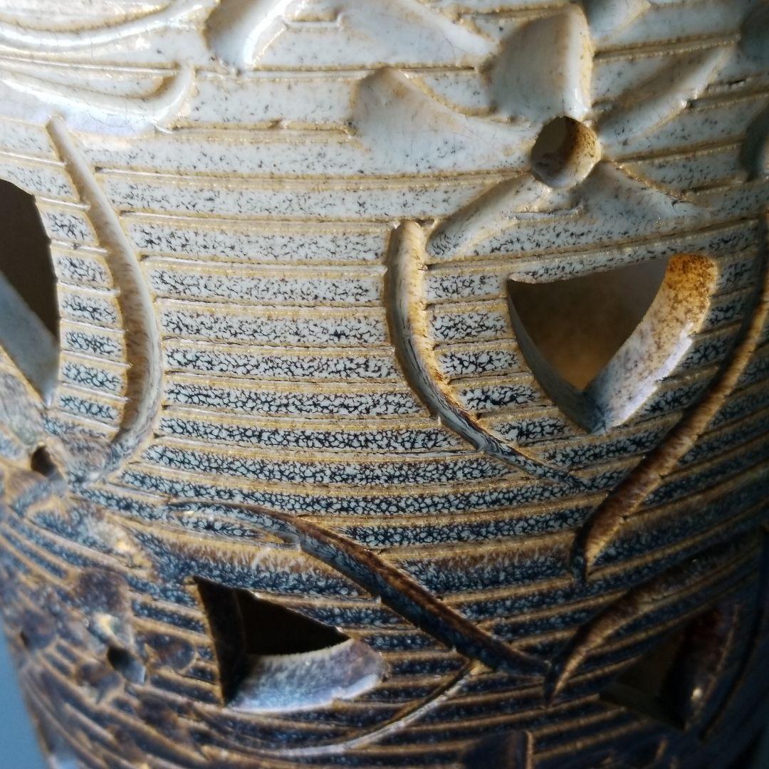 信楽焼傘立て  白窯変あじさい 高さ４３cm