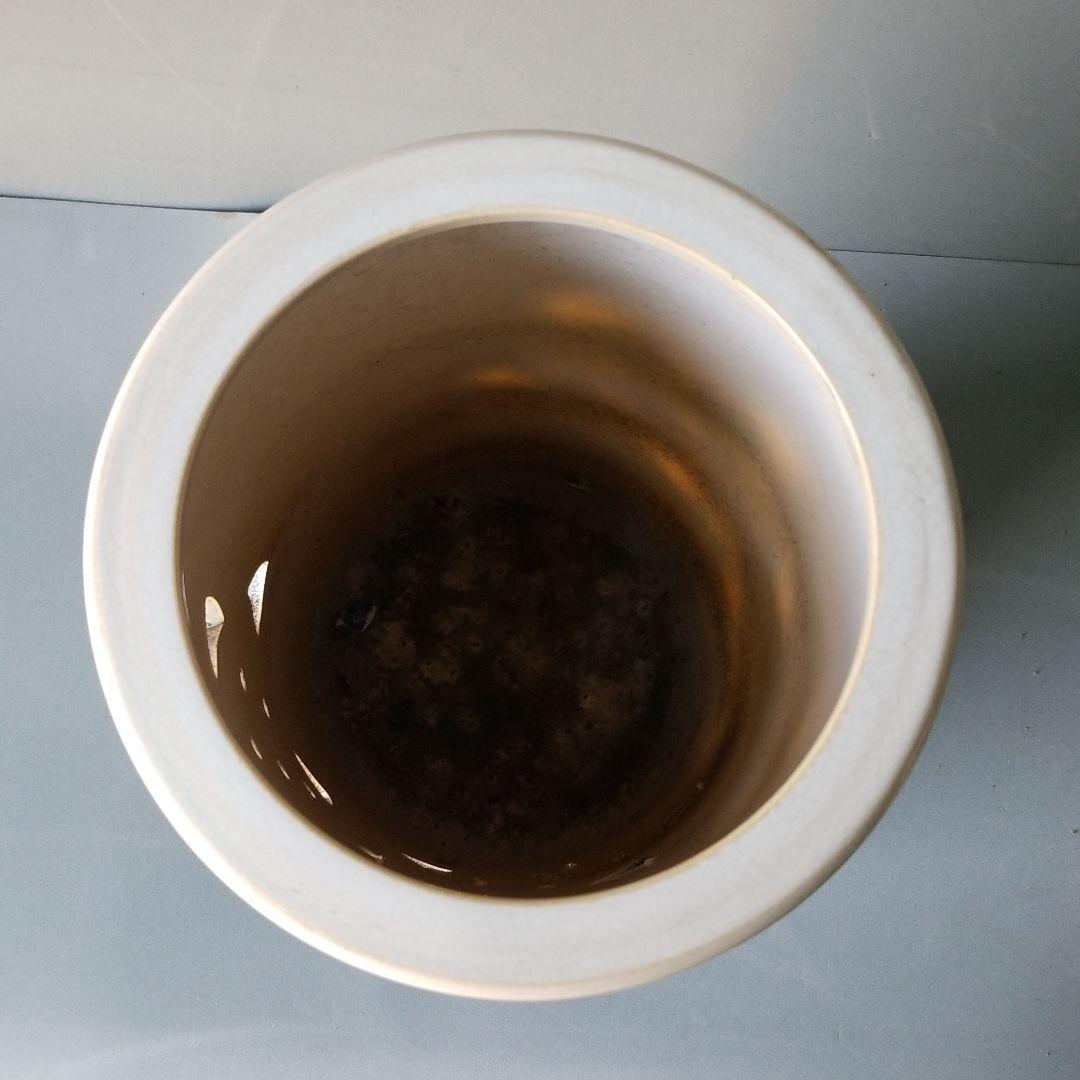 信楽焼傘立て  白窯変あじさい 高さ４３cm