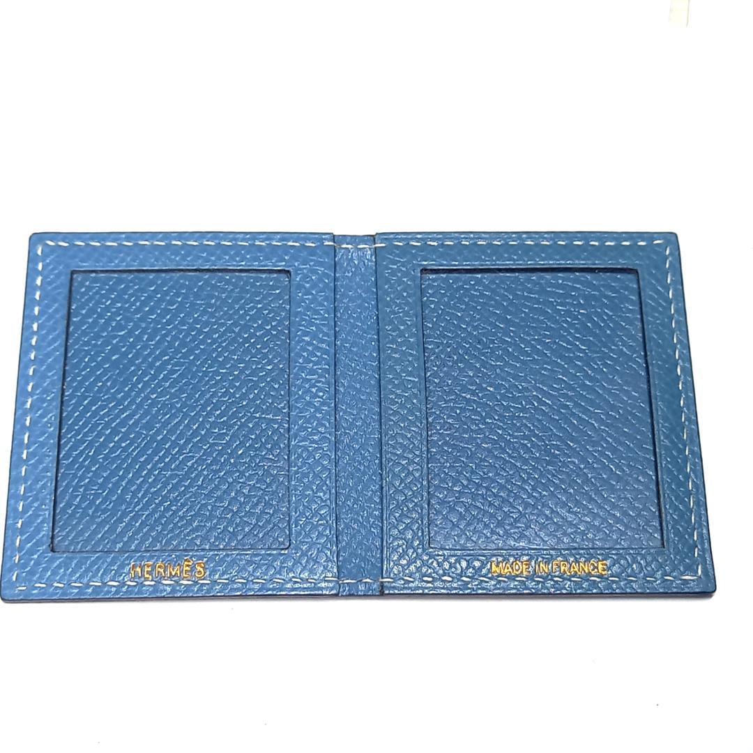 未使用 エルメス ミニフォトケース 写真入れ 写真ケース ブルー系 レザー