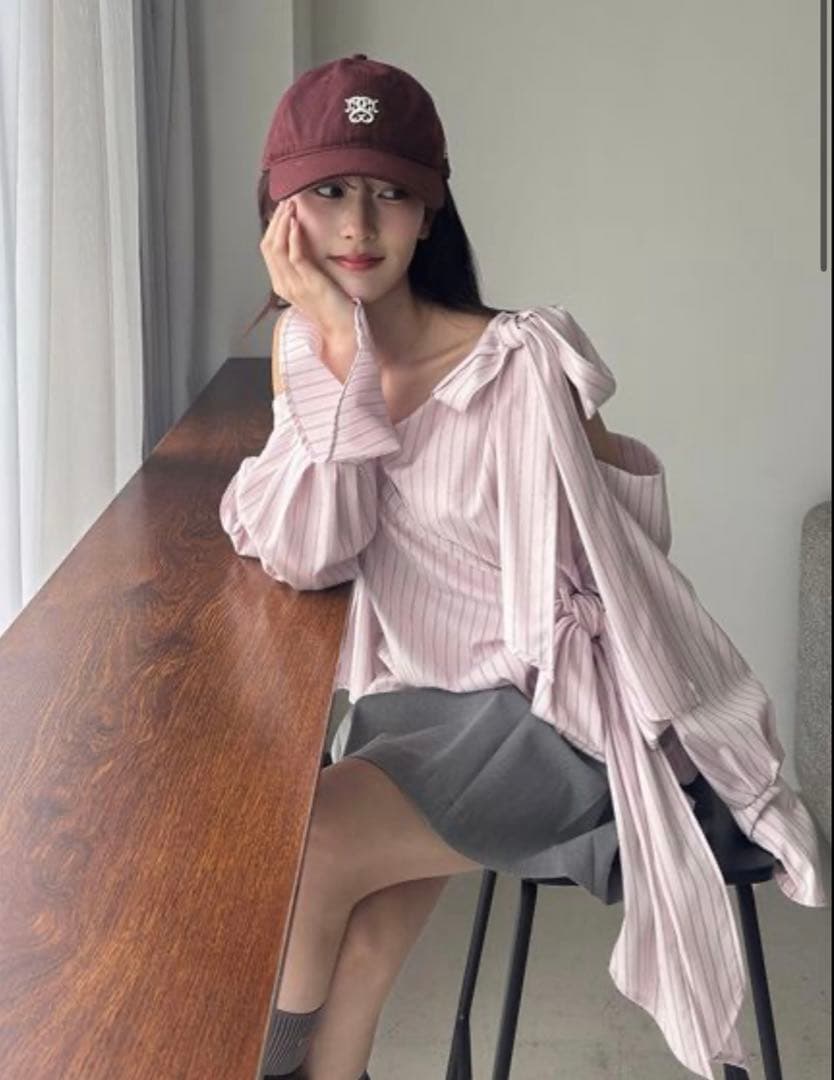 SNIDEL オフショルダー リボンデザインブラウス