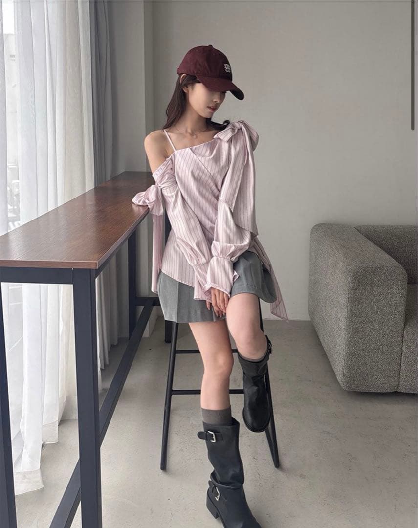 SNIDEL オフショルダー リボンデザインブラウス