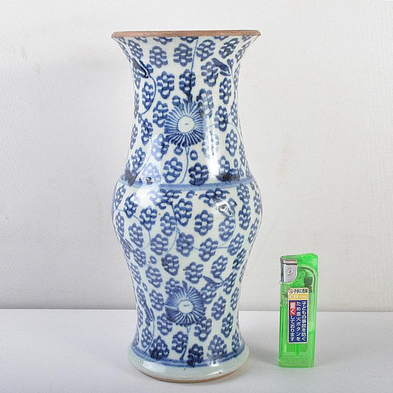 中国　新渡　青花　花文瓶　V　R6030