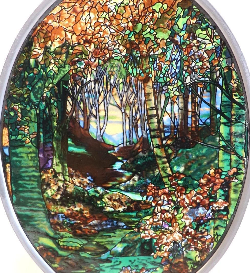 ルイス・C・ティファニー ヴィンテージ ステンドグラス 秋の風景 縦長型