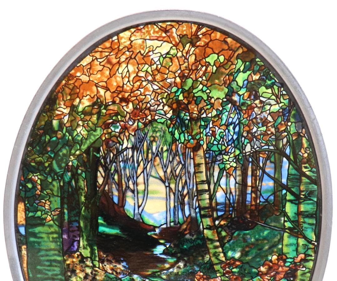 ルイス・C・ティファニー ヴィンテージ ステンドグラス 秋の風景 縦長型