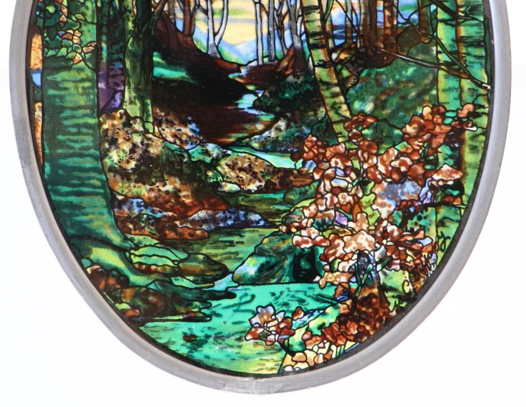 ルイス・C・ティファニー ヴィンテージ ステンドグラス 秋の風景 縦長型