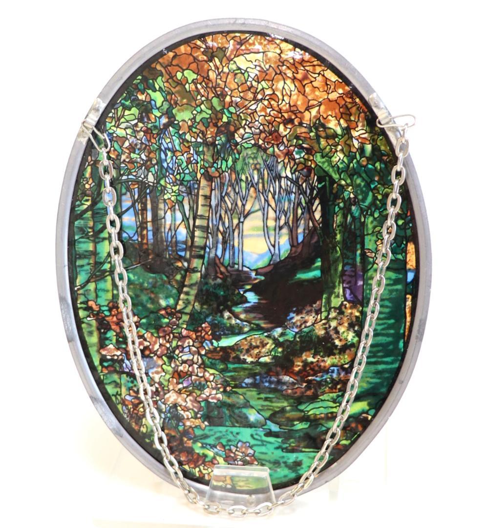 ルイス・C・ティファニー ヴィンテージ ステンドグラス 秋の風景 縦長型