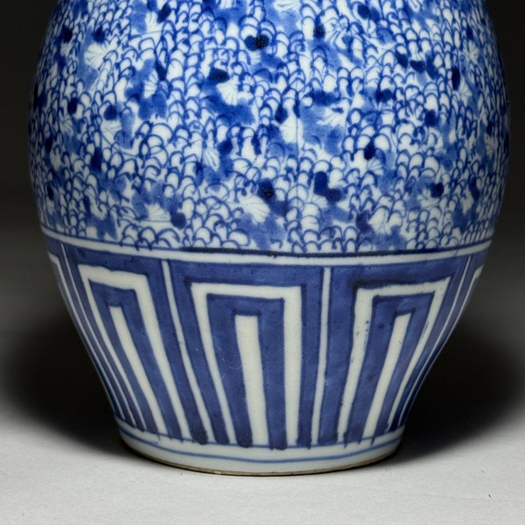 ◆古伊万里 染付微塵唐草文徳利 一輪挿し 花瓶 江戸時代中期〜後期 金継ぎ◆