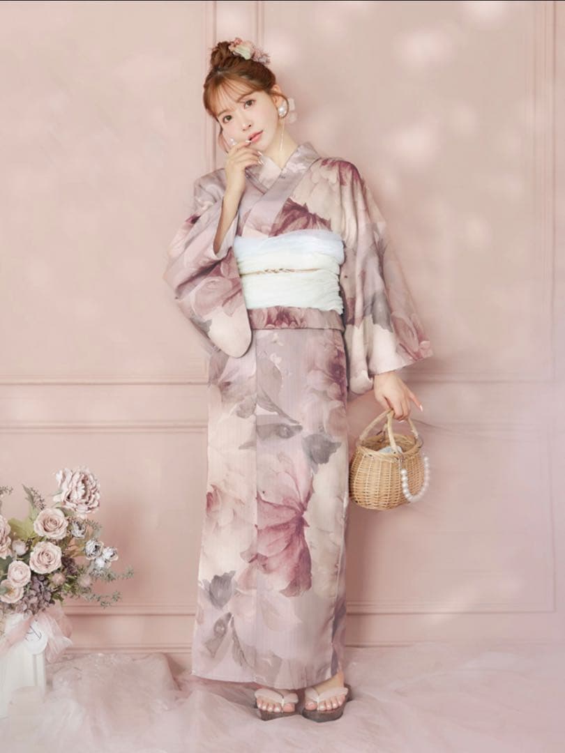 Sugar アンティークフラワーピンク浴衣【浴衣3点セット】