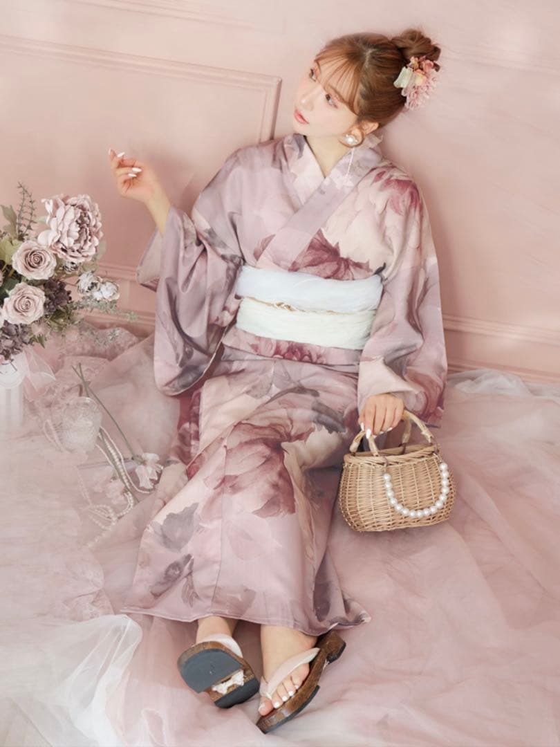 Sugar アンティークフラワーピンク浴衣【浴衣3点セット】