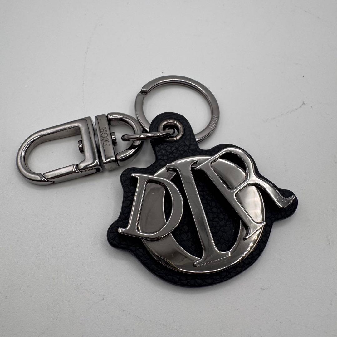 希少 Dior ディオール ロゴ キーリング チャーム 黒 シルバー